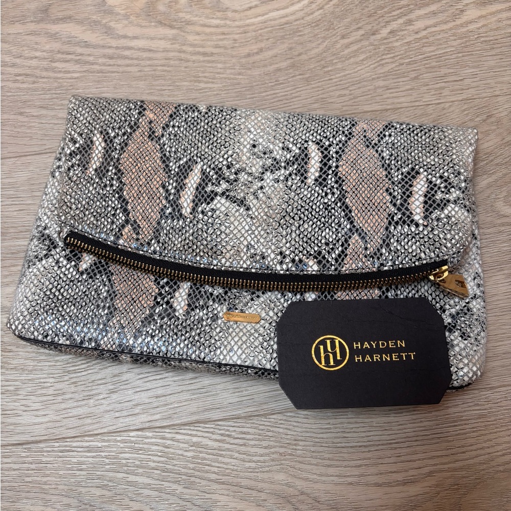 Hayden Harnett Silver & Blush Snake-Print Clutch